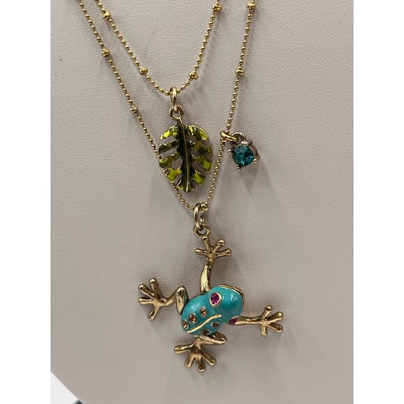 Betsey Johnson Teal & Gold
Frog Pendant Necklace Two-Row Necklace goldtone tree - Picture 6 of 11